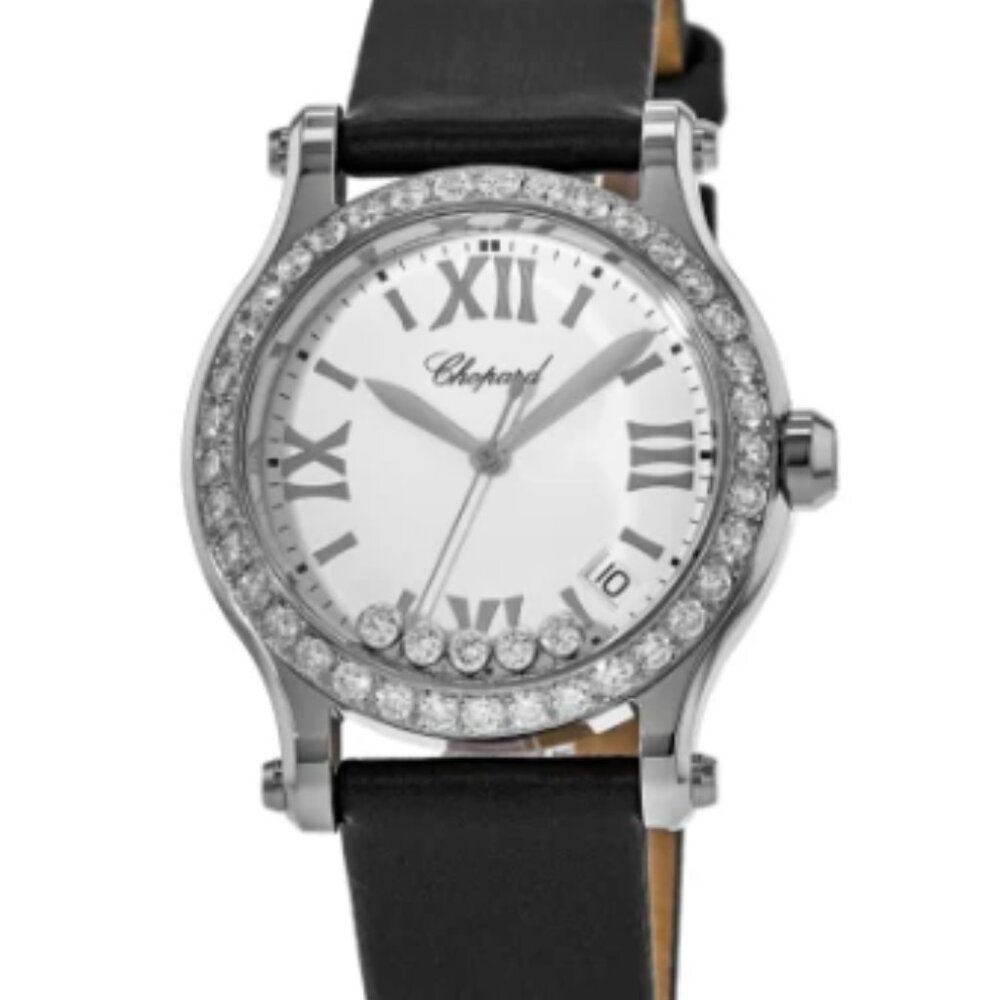 Chopard Happy Sport 36mm Women's Watch with Satin Strap and Diamond Bezel